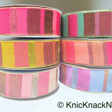 Purple, Pink And Antique Bronze Embroidered Lace Trim, Stripes Trim